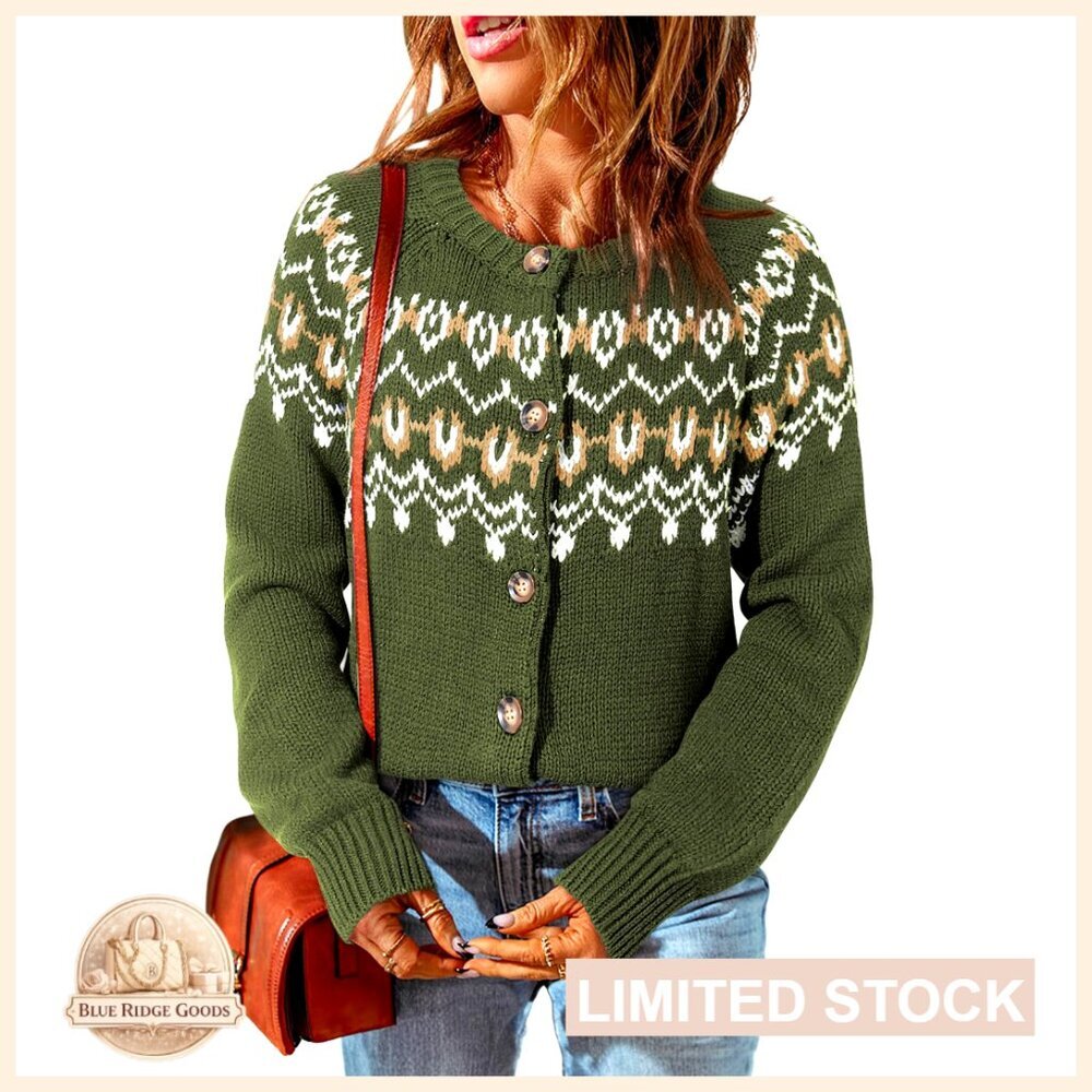 Chunky Knit Button Down Cardigan Sweater Long Sleeve Casual
